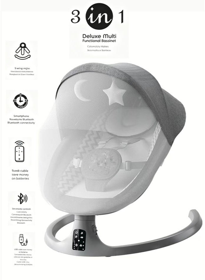 POPYPAPA 3 in 1 Electric Baby Swing, Smart Baby Rocker & Bouncer with App & Remote Control, 5 Speeds, 180° Recline, Bluetooth Music, Motion Sensor, Extra-Wide Seat for Newborns - Image 4