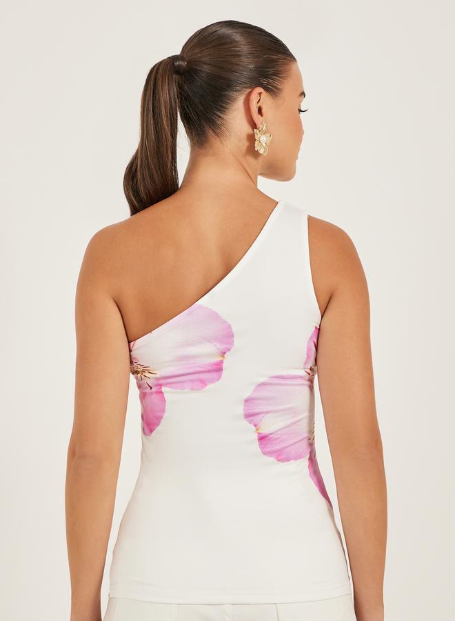 Styli One Shoulder Floral Print Fitted Tank  - Image 5