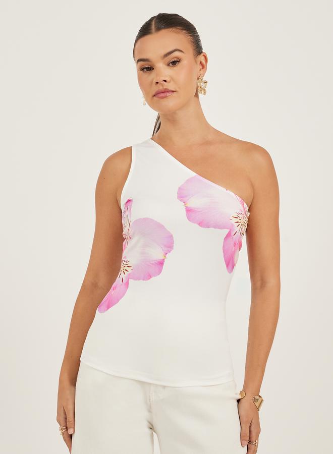Styli One Shoulder Floral Print Fitted Tank  - Image 3