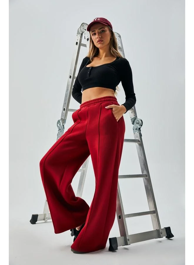 mina aise Burgundy Wide-Cut Elastic Waist Shirred Shorts 26237.