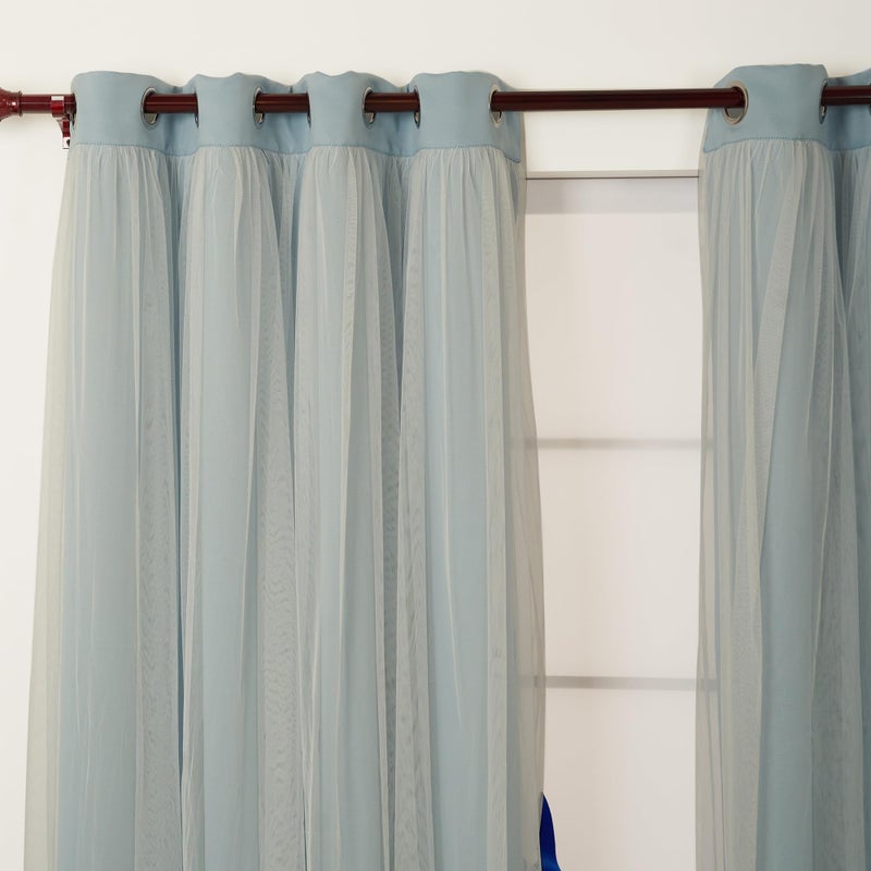 INLINAS Sky Blue Blackout Curtains with Sheer Overlay - Grommets Thermal and Noise Reduction Panels for Bedroom and Living Room Light Blocking and Energy Saving, 52 x 63 Inch, Set of 2 - Image 3