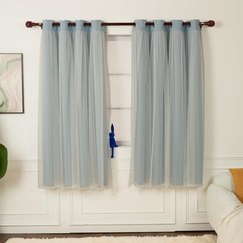 INLINAS Sky Blue Blackout Curtains with Sheer Overlay - Grommets Thermal and Noise Reduction Panels for Bedroom and Living Room Light Blocking and Energy Saving, 52 x 63 Inch, Set of 2 - Image 2