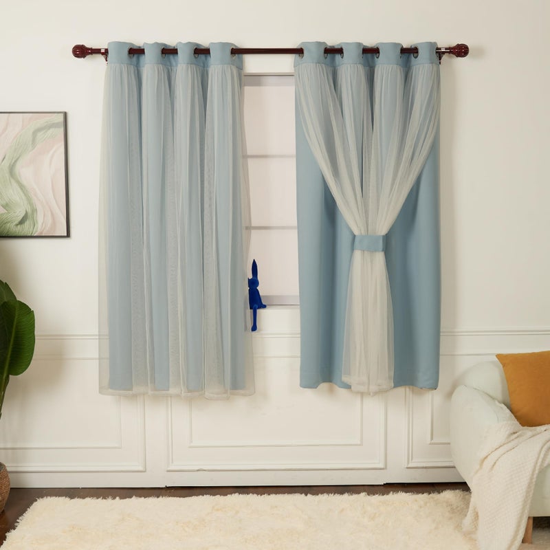 INLINAS Sky Blue Blackout Curtains with Sheer Overlay - Grommets Thermal and Noise Reduction Panels for Bedroom and Living Room Light Blocking and Energy Saving, 52 x 63 Inch, Set of 2 - Image 1