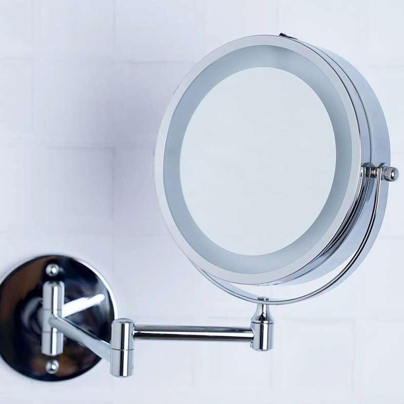 Pan Home مرآة زينة روزلين مزدوجة الجوانب مع إضاءة ليد من الكروم 22×4×28.5 سم - Image 2