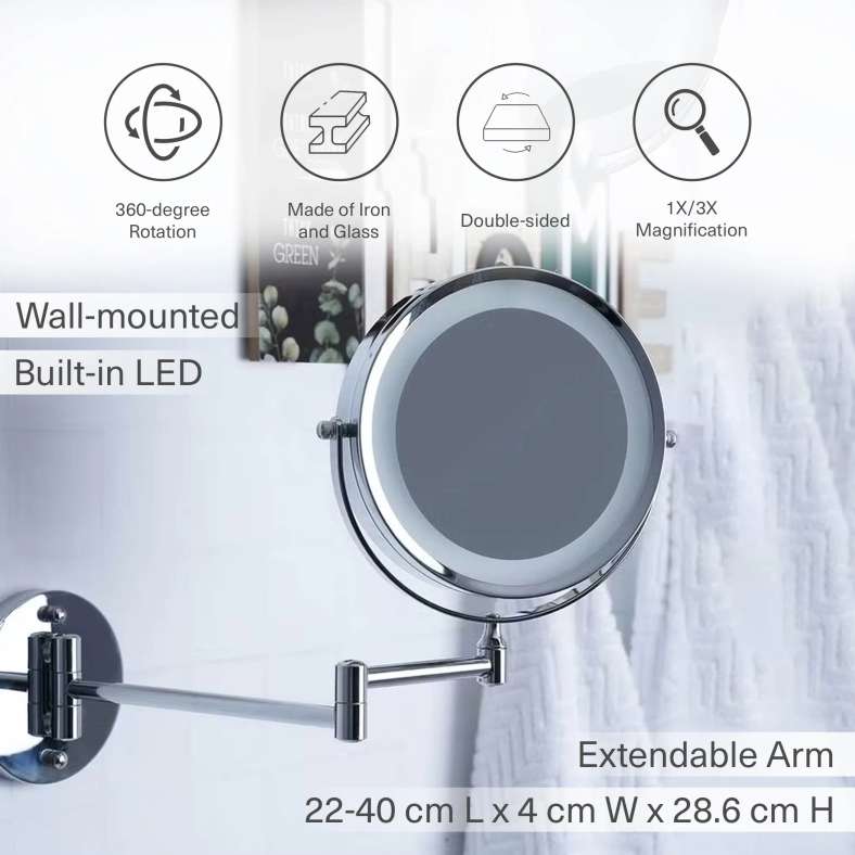 Pan Home مرآة زينة روزلين مزدوجة الجوانب مع إضاءة ليد من الكروم 22×4×28.5 سم - Image 4