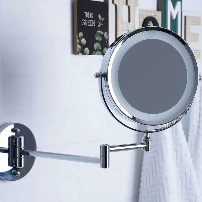 Pan Home مرآة زينة روزلين مزدوجة الجوانب مع إضاءة ليد من الكروم 22×4×28.5 سم - Image 1
