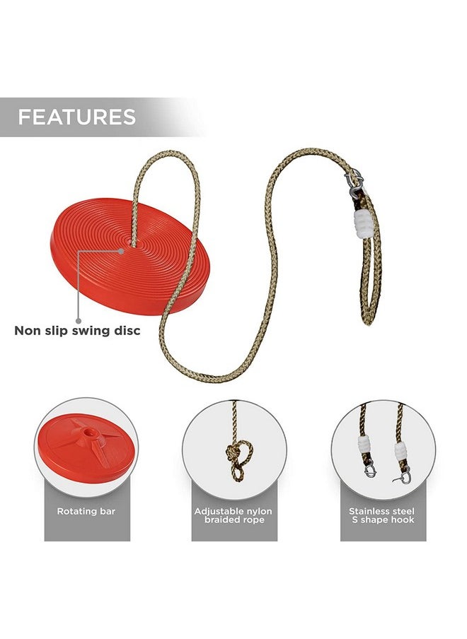 Toy Park - Toy Park Plastic Disc Swing Outdoor Indoor Hanging Plate Children Swing Disc Seat Kids Round Rope Playground Garden Play Activity with Height Adjustable (Red) - Image 1
