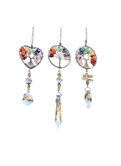 Generic 3pcs Tree of Life Chakra Crystal Suncatcher Windows Hanging Sun Catchers Decor with Prisms for Car, Feng Shui House Warming  - Image 1