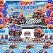 KEFAN Monster Truck Birthday Party Supplies Monster Truck Party Decorations Set including Backdrop Plates Cups Napkins Tablecloth Balloons for Children birthday Party Background - Image 3