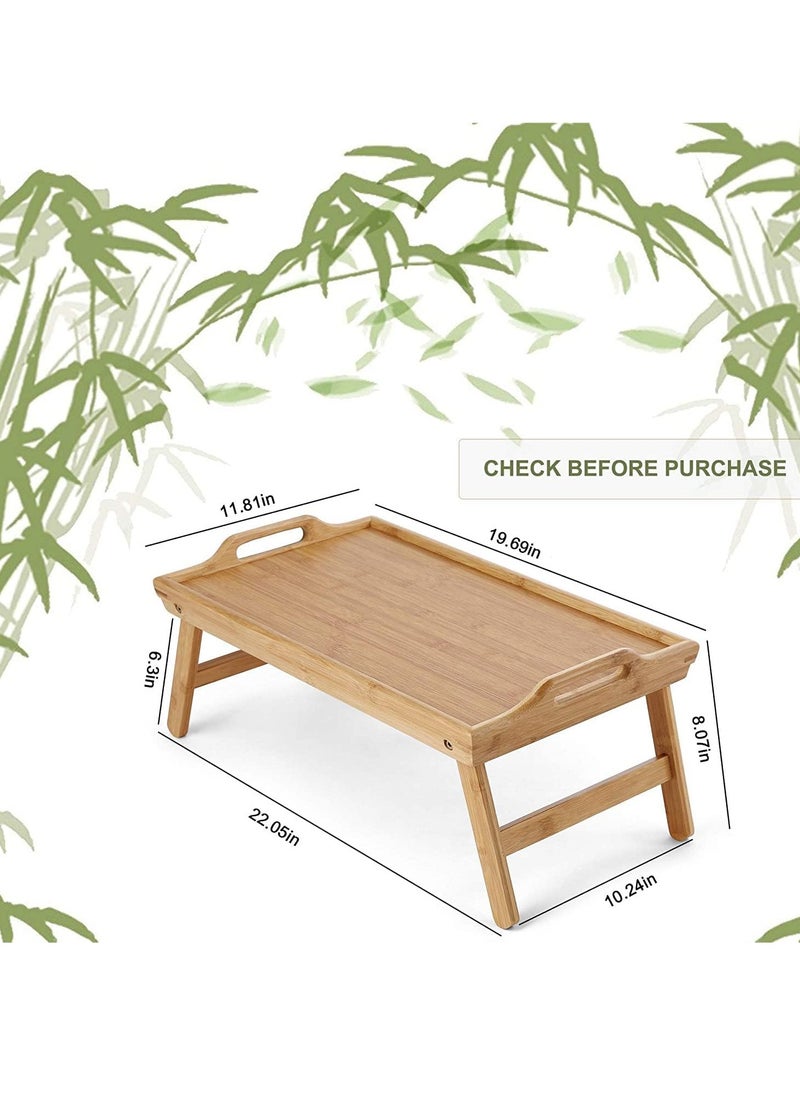 Beauenty Bamboo Bed Tray with Foldable Legs, Portable Breakfast Tray, Bamboo Table with Folding Legs, Dinner Tray, Tray with Carrying Handles, for Eating Food tray Reading Laptop Working on Bed  - Image 2