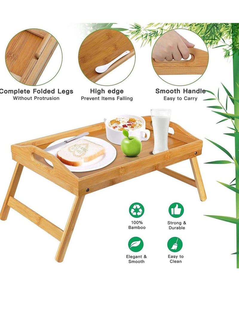 Beauenty Bamboo Bed Tray with Foldable Legs, Portable Breakfast Tray, Bamboo Table with Folding Legs, Dinner Tray, Tray with Carrying Handles, for Eating Food tray Reading Laptop Working on Bed  - Image 3