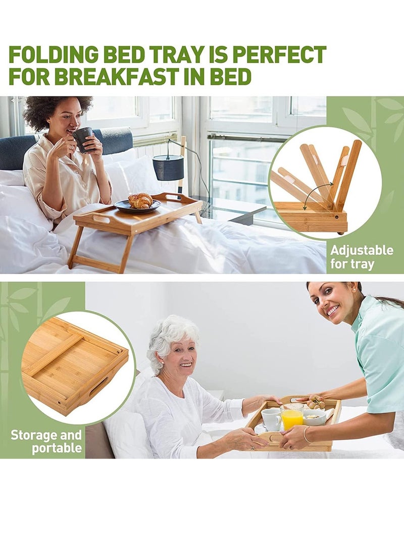 Beauenty Bamboo Bed Tray with Foldable Legs, Portable Breakfast Tray, Bamboo Table with Folding Legs, Dinner Tray, Tray with Carrying Handles, for Eating Food tray Reading Laptop Working on Bed  - Image 4