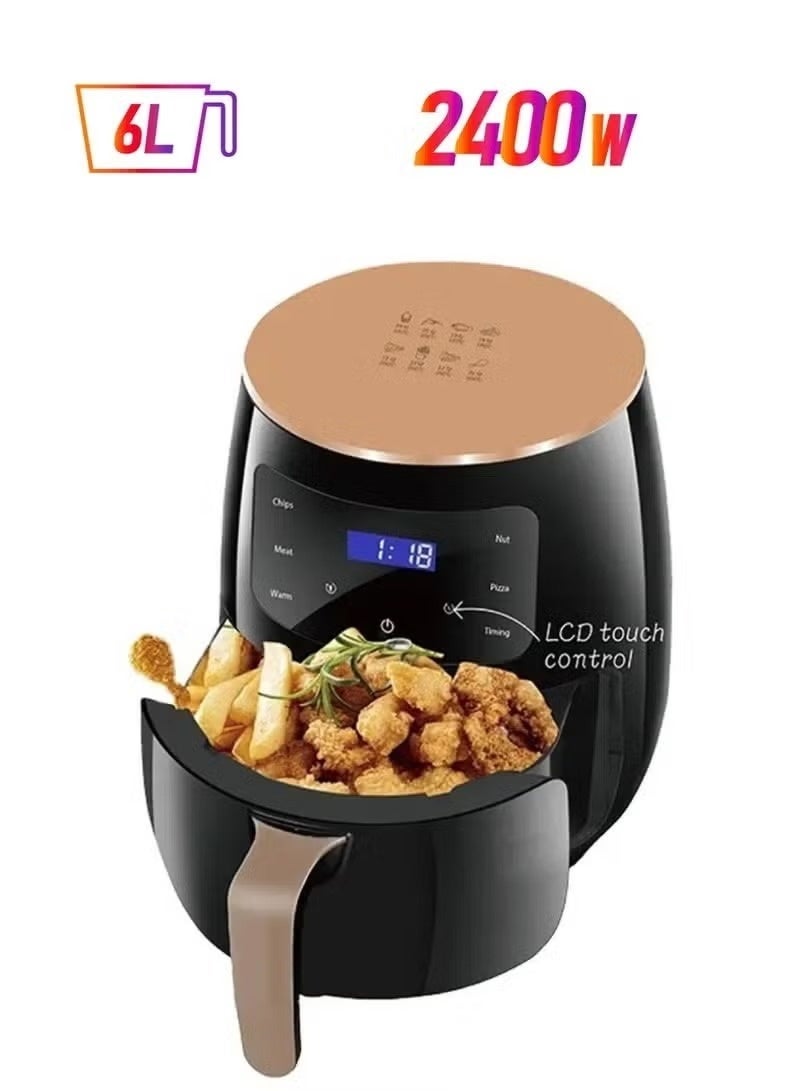 Air Fryer 6L With Non-Stick Basket 2400W High Power Digital Airfryer For Frying Grilling Roasting And Baking 6 Pre-Set Functions Air Fryer Oven For Kitchen BPA Free Digital Display Touch Screen S-18