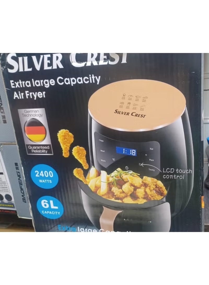 SILVER CREST Air Fryer 6L With Non-Stick Basket 2400W High Power Digital Airfryer For Frying Grilling Roasting And Baking 6 Pre-Set Functions Air Fryer Oven For Kitchen BPA Free Digital Display Touch Screen S-18 - Image 3