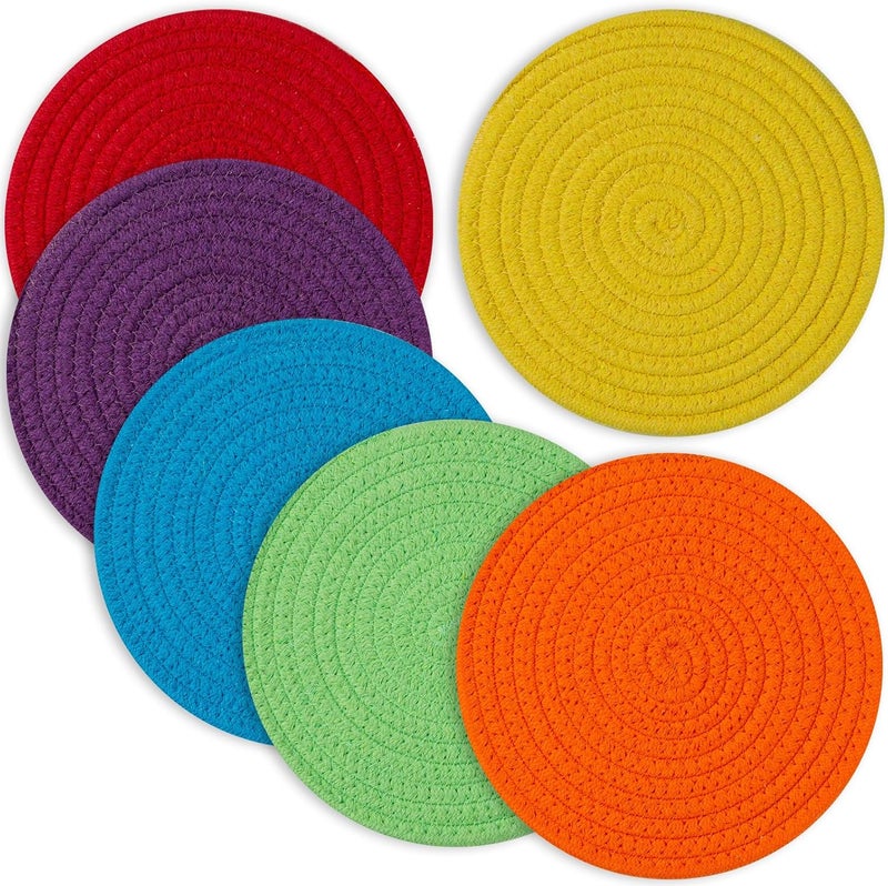 Cazzon Trivets for Hot Dishes, Pots and Pans, 8 Inches Hot Pads 6 Pcs, Pot Holders for Kitchen, Heat Resistant Mat Protect Counter, Coasters Set Home Essentials Farmhouse Decor (Rainbow) - Image 1