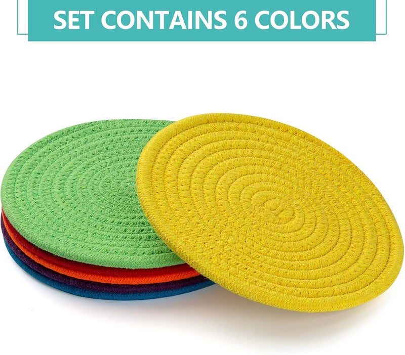 Cazzon Trivets for Hot Dishes, Pots and Pans, 8 Inches Hot Pads 6 Pcs, Pot Holders for Kitchen, Heat Resistant Mat Protect Counter, Coasters Set Home Essentials Farmhouse Decor (Rainbow) - Image 2