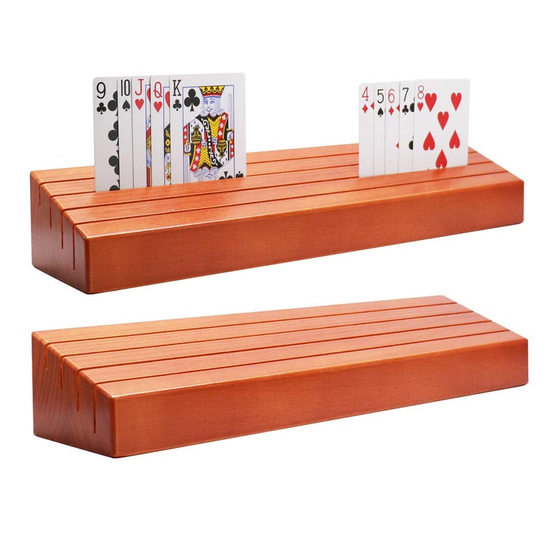 Exqline Wooden Playing Card Holder Set of 2 Solid Card Tray Rack Organizer for Kids Seniors Adults 138 inch 31 Inch Extended Versions Long Enough for Bridge Canasta Strategy Card Playing - Image 2
