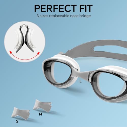AIKOTOO Swim Goggles, Nearsighted Swimming Goggles Anti-Fog No Leaking For Adult Men Women Youth Indoor And Outdoor Swimming Grey -6.0 - Image 4