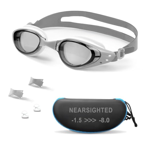 AIKOTOO Swim Goggles, Nearsighted Swimming Goggles Anti-Fog No Leaking For Adult Men Women Youth Indoor And Outdoor Swimming Grey -6.0 - Image 1