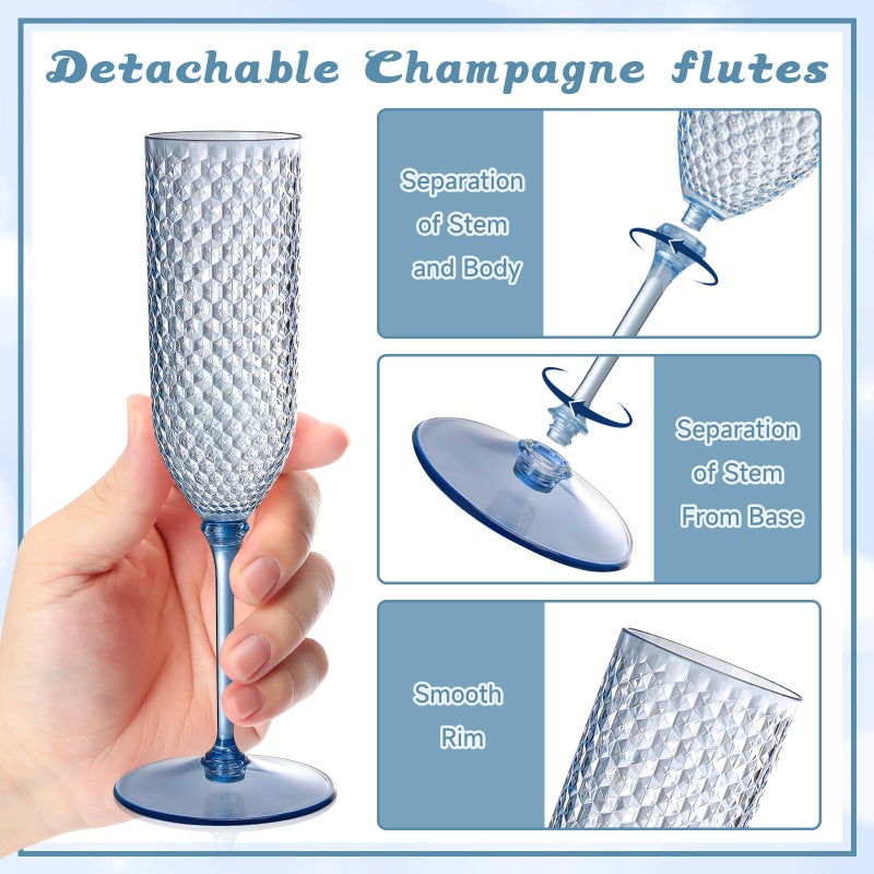 XUWAIDSGN 48 Pack Blue Detachable 2 piece Champagne Flutes 5.5 Oz Unbreakable Plastic Mimosa Disposable Champagne Glasses Drinking Cups Stemmed Reusable Wine Toasting Glasses for Wedding - Image 3