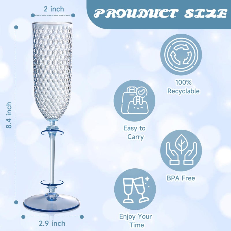 XUWAIDSGN 48 Pack Blue Detachable 2 piece Champagne Flutes 5.5 Oz Unbreakable Plastic Mimosa Disposable Champagne Glasses Drinking Cups Stemmed Reusable Wine Toasting Glasses for Wedding - Image 2