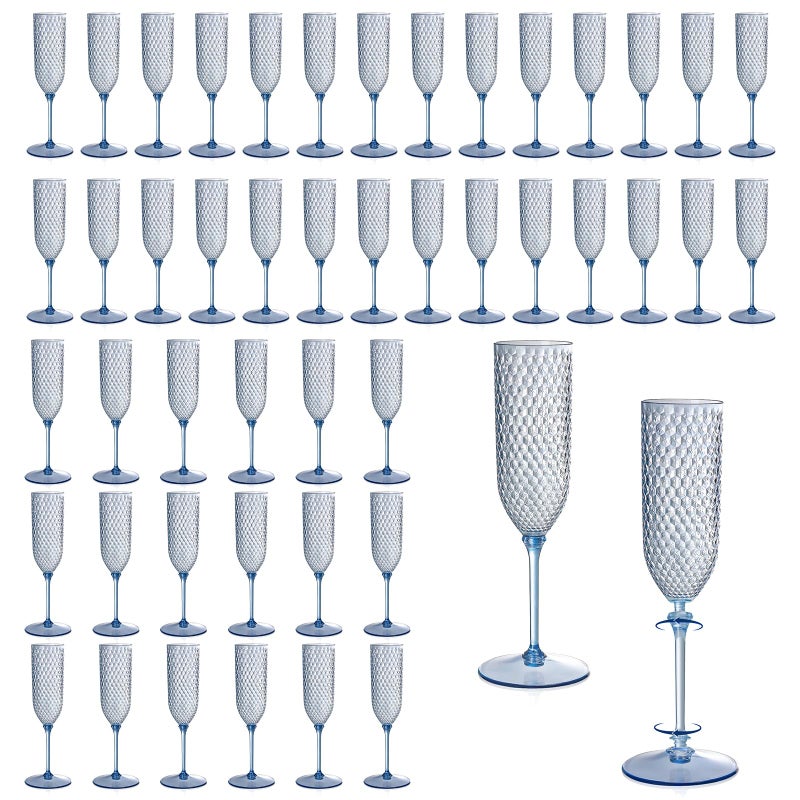 XUWAIDSGN 48 Pack Blue Detachable 2 piece Champagne Flutes 5.5 Oz Unbreakable Plastic Mimosa Disposable Champagne Glasses Drinking Cups Stemmed Reusable Wine Toasting Glasses for Wedding - Image 1