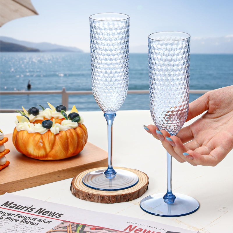 XUWAIDSGN 48 Pack Blue Detachable 2 piece Champagne Flutes 5.5 Oz Unbreakable Plastic Mimosa Disposable Champagne Glasses Drinking Cups Stemmed Reusable Wine Toasting Glasses for Wedding - Image 5