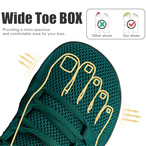 Linenghs Barefoot Shoes Women Fashion Sneakers Minimalist Wide Width Toe Box Zero Drop Size 8 Ladies Comfortable Soft Stretch Dark Green 39 - Image 2