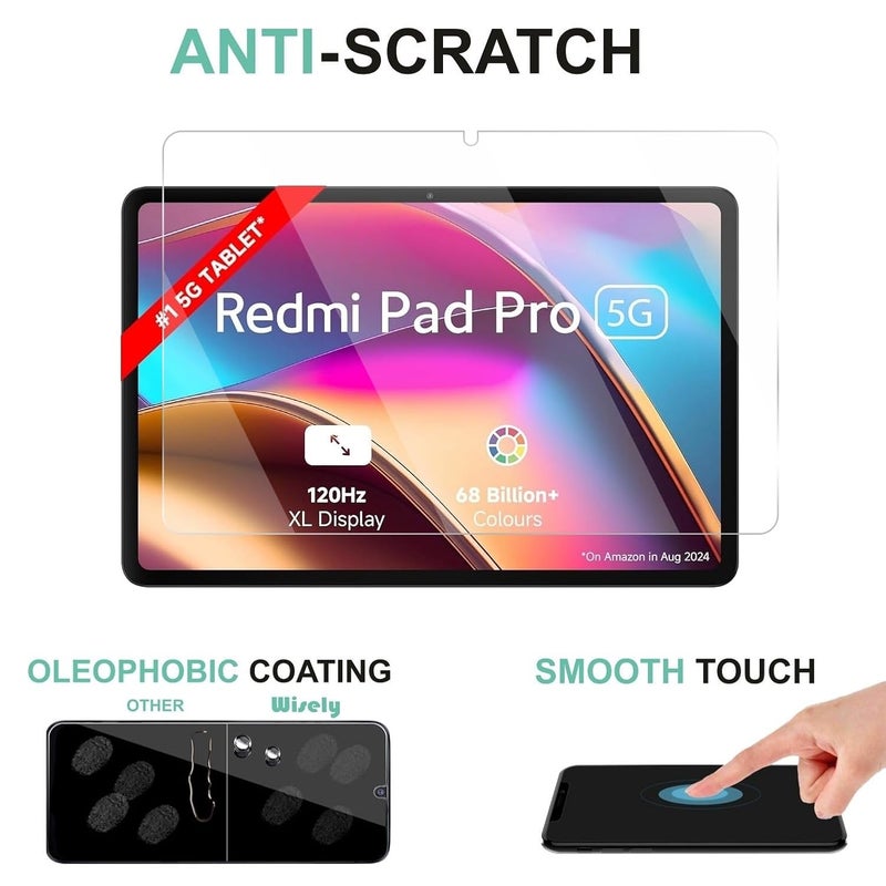 Wisely Premium Full Screen Protector For Redmi Pad Pro |12.1-Inch| Anti-Scratch Tablet Glass Guard, 9H Ultimate Protection, Bubble-Free, Easy Installation Kit - HD Clear - Image 3