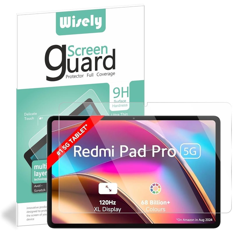 Wisely Premium Full Screen Protector For Redmi Pad Pro |12.1-Inch| Anti-Scratch Tablet Glass Guard, 9H Ultimate Protection, Bubble-Free, Easy Installation Kit - HD Clear - Image 1