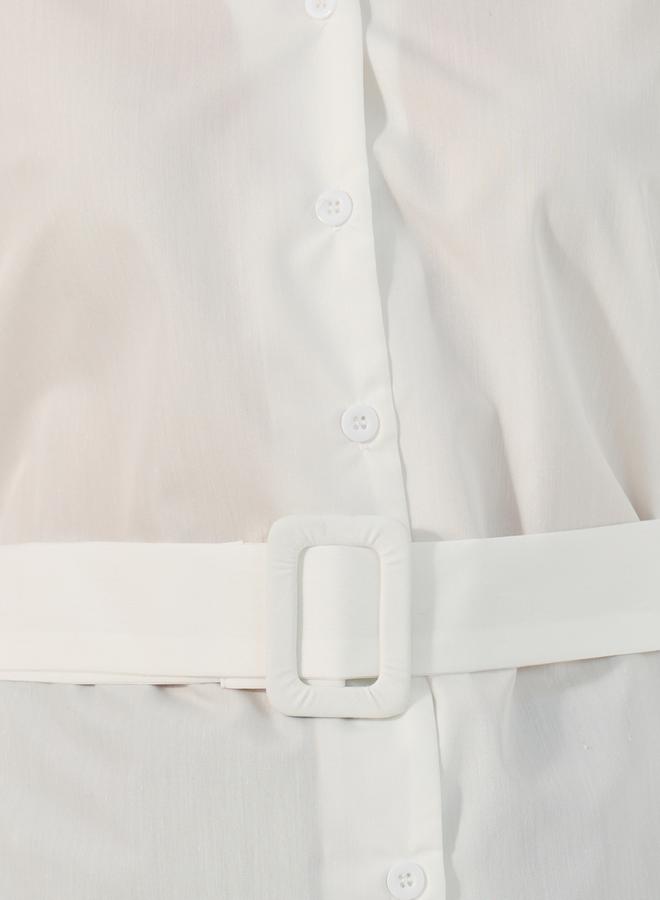 ستايلي قميص سادة بأزرار وحزام - Image 3