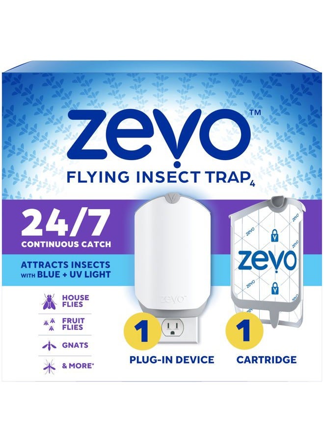 Zevo Flying Insect Trap & Cartridge - Plug in Fly Trap & Indoor Bug Catcher for Gnats, House & Fruit Flies - Mess-Free - Use in Any Room - Uses Blue & UV Light (1 Plug in Device & 1 Cartridge) - Image 1