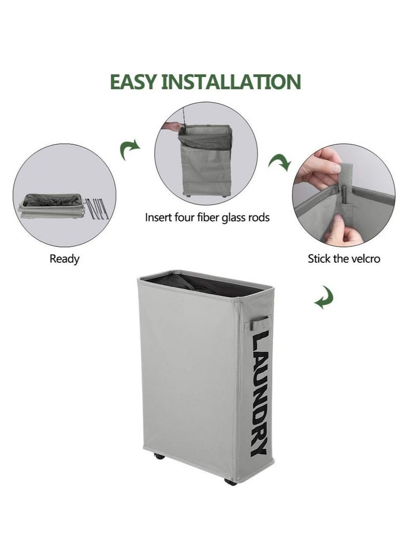 Arabest Laundry Basket on Wheels, Waterproof Slim Laundry Storage Hamper Corner Storage Bag Collapsible Tall Dirty Laundry Hamper Flexible Handle Laundry Box for Bedroom, Hotel, 40L (Grey) - Image 5