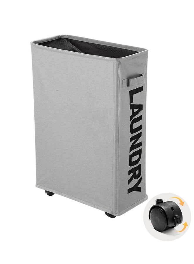 Arabest Laundry Basket on Wheels, Waterproof Slim Laundry Storage Hamper Corner Storage Bag Collapsible Tall Dirty Laundry Hamper Flexible Handle Laundry Box for Bedroom, Hotel, 40L (Grey) - Image 1