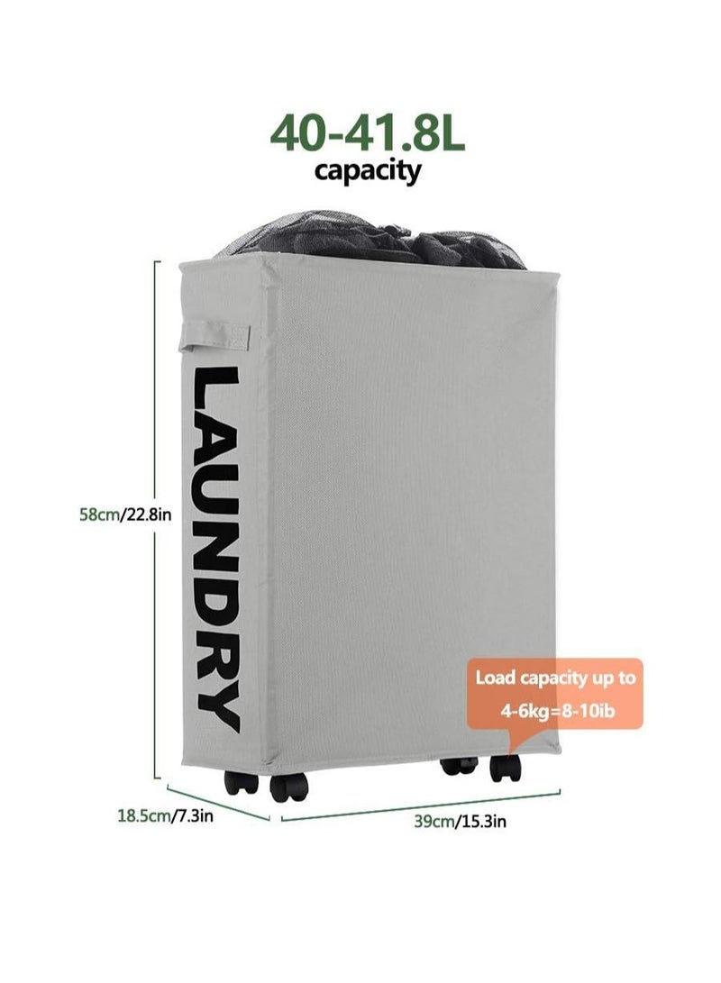 Arabest Laundry Basket on Wheels, Waterproof Slim Laundry Storage Hamper Corner Storage Bag Collapsible Tall Dirty Laundry Hamper Flexible Handle Laundry Box for Bedroom, Hotel, 40L (Grey) - Image 3