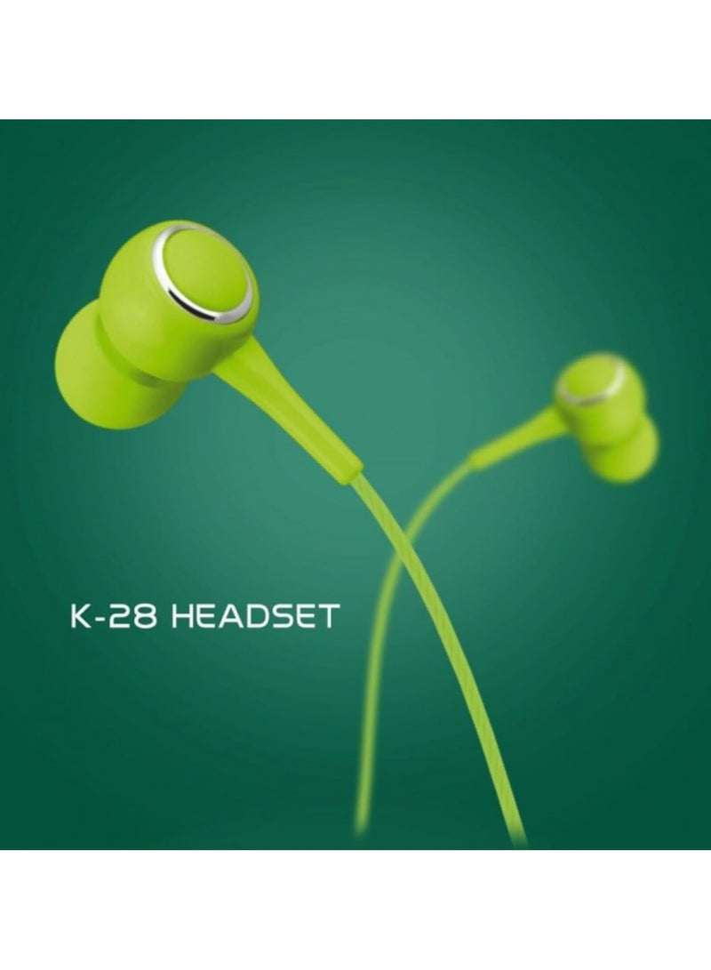 Kin K28 Green Wired in-Earphone Stereophonic Sound With Mic, Built-in Microphone, Bass, 3.5mm Jack, Suitable For All Mobile Phones, Android & Mac Mobiles, Ear Phone, Music - Image 3