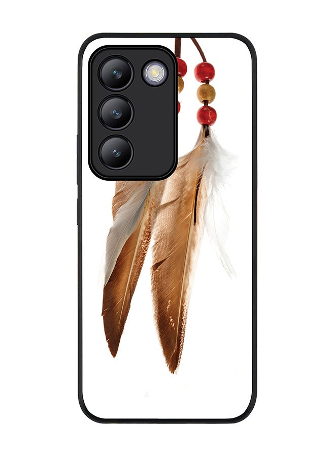 Stylizedd جراب بحافة سوداء متينة لهاتف Vivo V30 Lite 5G، جراب ناعم ملائم لشكل الجسم بحواف مطاطية مرنة ومضاد للسقوط من مادة TPU Gel - Chief Longfeathers - Image 1