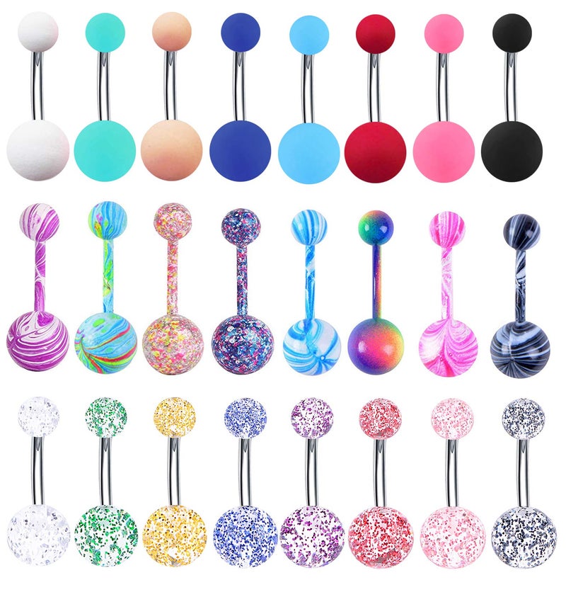 EVELICAL 24Pcs 14G Stainless Steel Belly Button Rings for Women Screw Navel Bars Body Piercing Jewelry Set Style 2 - Image 2