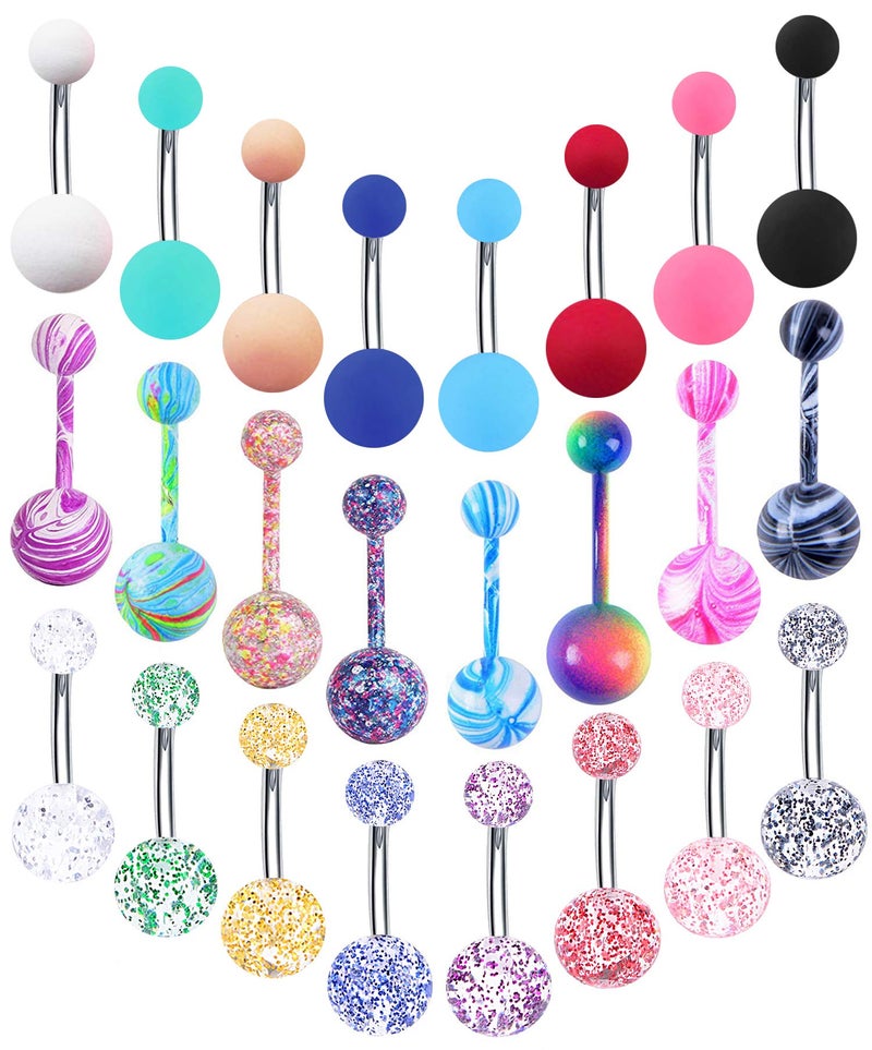 EVELICAL 24Pcs 14G Stainless Steel Belly Button Rings for Women Screw Navel Bars Body Piercing Jewelry Set Style 2 - Image 1