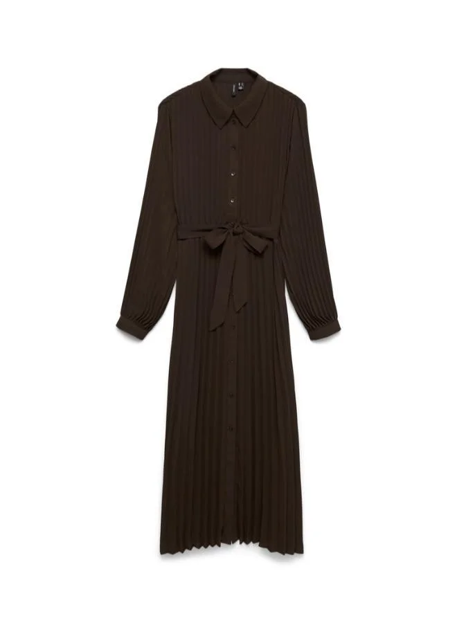 Vero Moda Yola Long Sleeve 7/8 Plisse Midi Dress