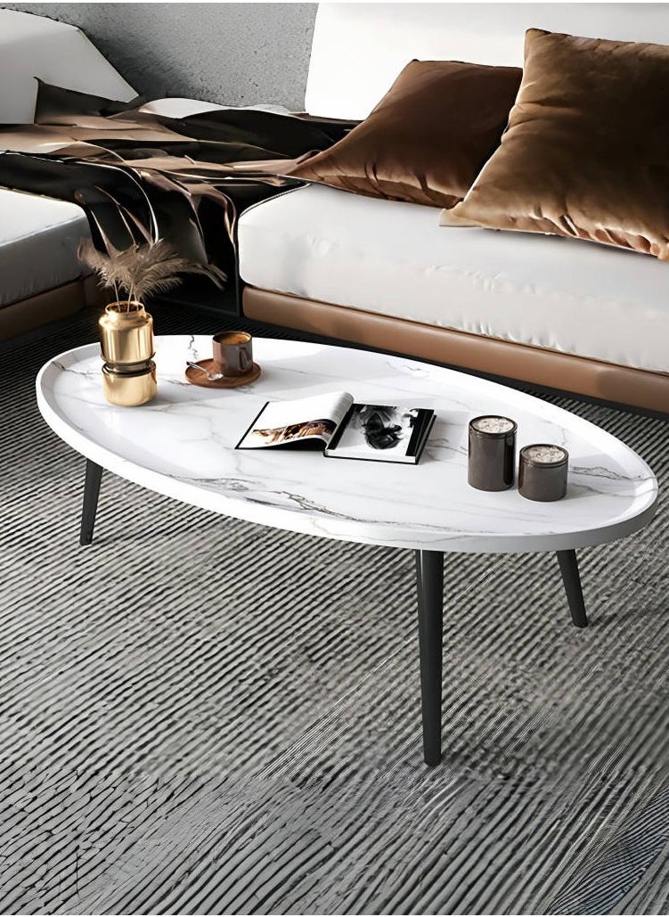 Oval Coffee Tables Set of 2 Nesting Table White Marble Living Room Center Table(120*60*38cm+60*60*48cm)