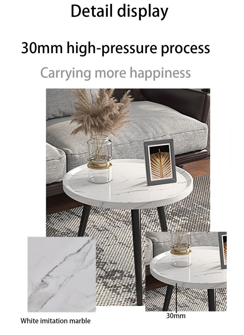 Oval Coffee Tables Set of 2 Nesting Table White Marble Living Room Center Table(120*60*38cm+60*60*48cm)