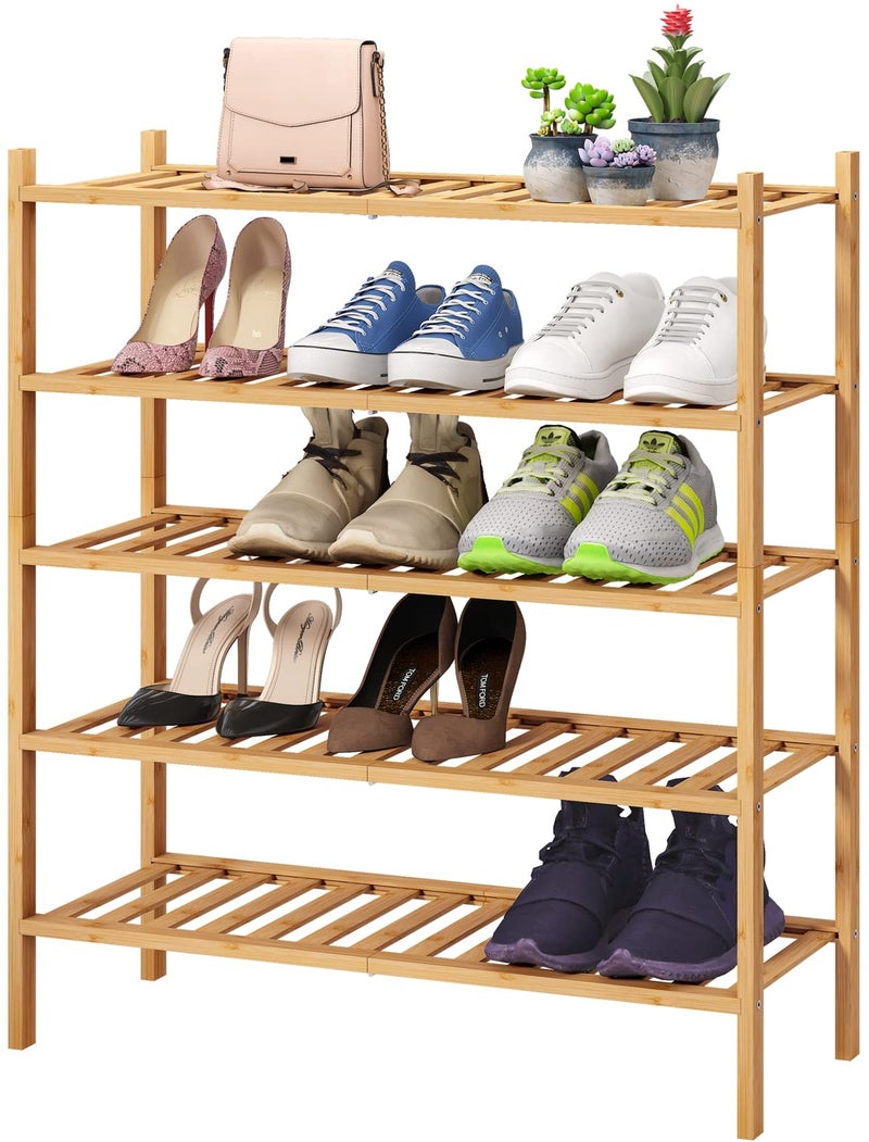 viewcare 5Tier Bamboo Shoe Rack for Entryway Stackable  Foldable  Natural Shoe Organizer for Hallway Closet Standing Shoe Racks for Indoor Outdoor