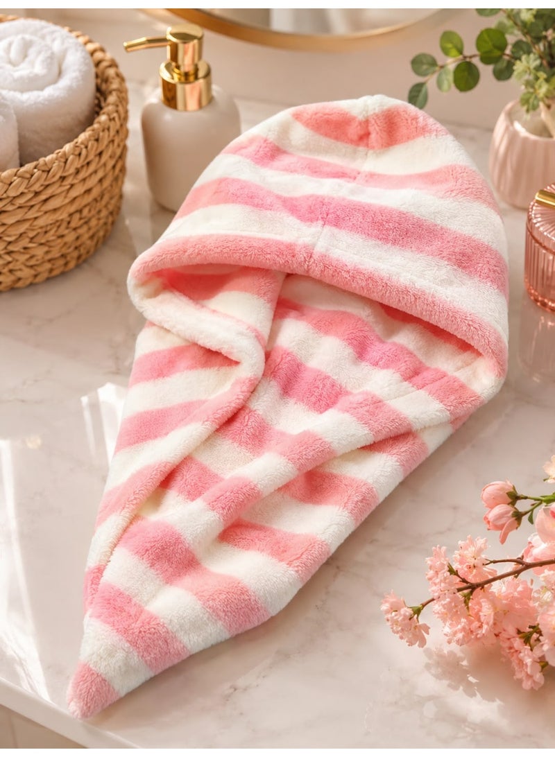 Microfiber Hair Drying Towel Wrap, Pink and White Striped Quick-Dry Hair Turban, Soft Absorbent Hair Towel for Women and Girls, Anti-Frizz Hair Care Wrap - Image 2