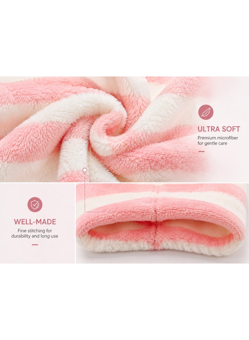 Microfiber Hair Drying Towel Wrap, Pink and White Striped Quick-Dry Hair Turban, Soft Absorbent Hair Towel for Women and Girls, Anti-Frizz Hair Care Wrap - Image 3