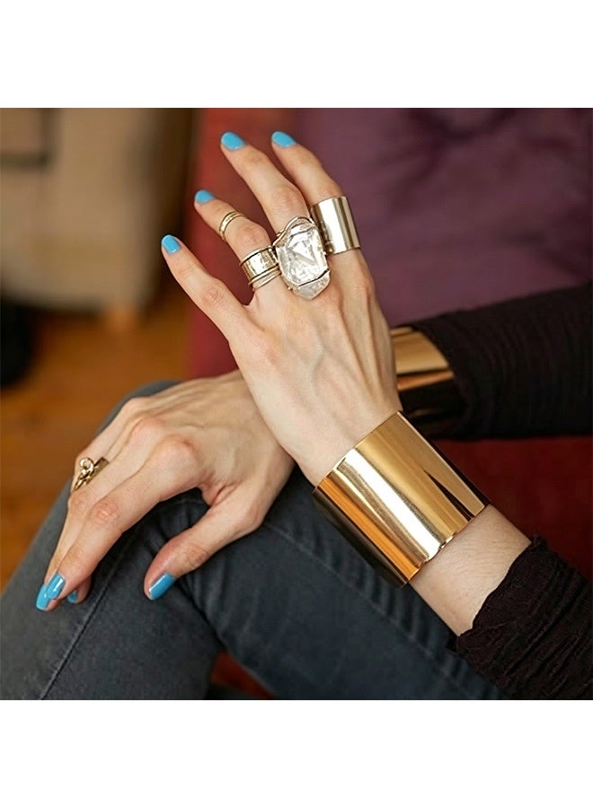 Quantum 4 Pcs 24K Gold Plated Open Wide Cuff Bracelets - Hollow Out Metal Wire Wrap Bracelets - Irregular Minimalist Bracelets for Statement Jewelry for Party Weddin (Gold) - Image 3