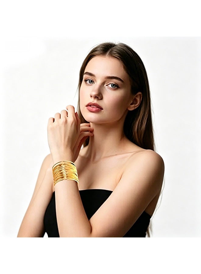 Quantum 4 Pcs 24K Gold Plated Open Wide Cuff Bracelets - Hollow Out Metal Wire Wrap Bracelets - Irregular Minimalist Bracelets for Statement Jewelry for Party Weddin (Gold) - Image 5