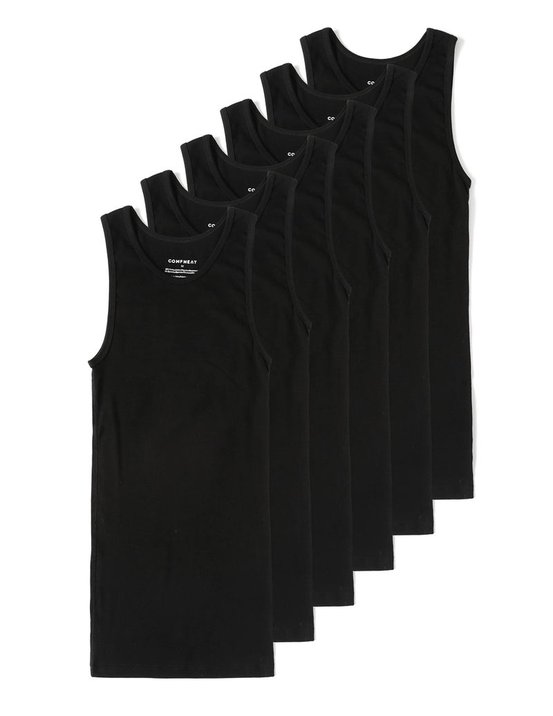 Comfneat Men's 6-Pack A-Shirts Tight Fit Tank Tops Cotton Spandex Undershirts (Black 6-Pack, XL) - Image 5