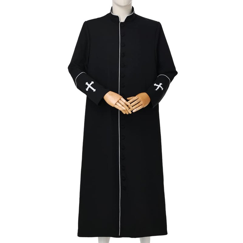 CAMDOM Men's Clergy Cassock Church Minister robe vestment for Pastor Black - Image 2
