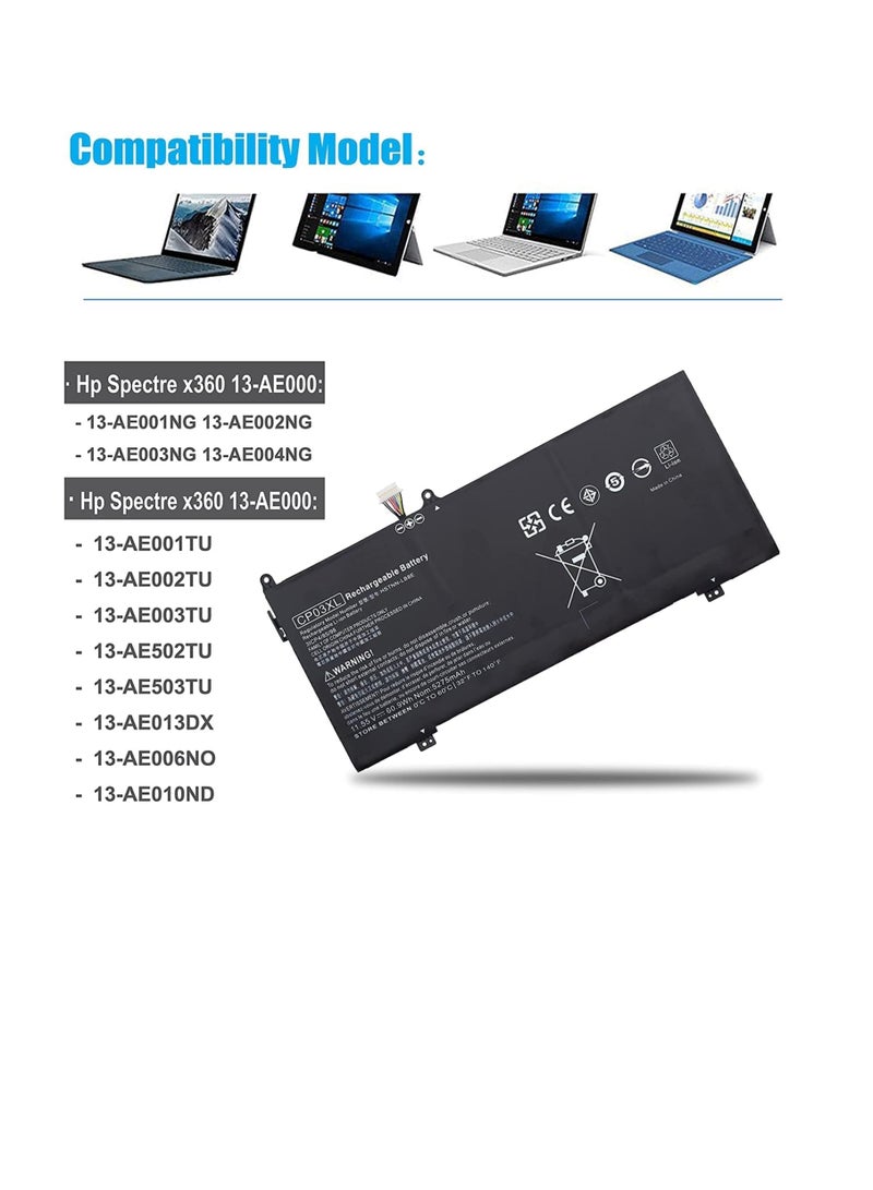 CP03XL Battery for HP Spectre X360 13-AE000 Series:13-AE011DX 13-AE012DX 13-AE001NG 13-AE006NO 13-AE013DX 13-AE091MS 13-AE0XX CP03060XL 929066-421 929072-855 HSTNN-LB8E LB8-11.55V 60.9Wh.  - Image 5